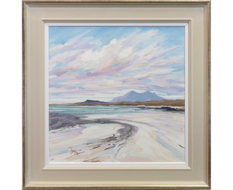 * TOM BARRON (SCOTTISH) SUMMER LIGHT, SANNA BAY IV oil on canvas, signed 58cm x 58cm Framed Note: Tom Barron is a Scottish la