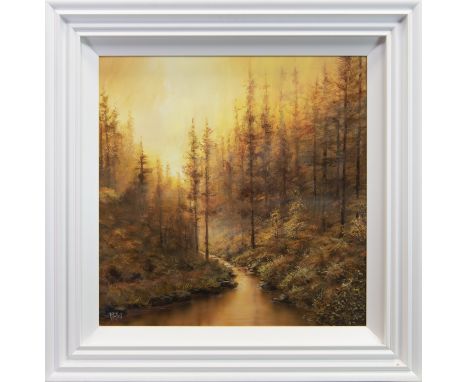 R DUFFIELD, BLAZING SUNSET oil on board, signed 61cm x 61cm Framed