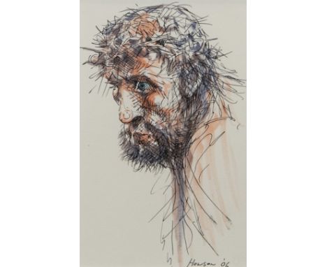 * PETER HOWSON OBE (SCOTTISH b 1958), MAN OF SORROW mixed media on paper, signed and dated '06, titled label verso 19.5cm x 1