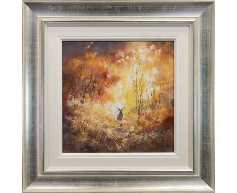 * ALLAN MORGAN, DEER AT DUSK acrylic on board, signed 51cm x 51cm Framed Note: artist's biography is included with this lot