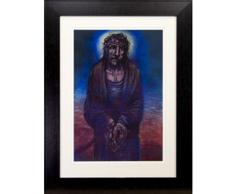 * PETER HOWSON OBE, STUDY OF CHRIST - THE WAY TO CALVARY pastel on paper, signed 66cm x 44cm Mounted, framed and under glass