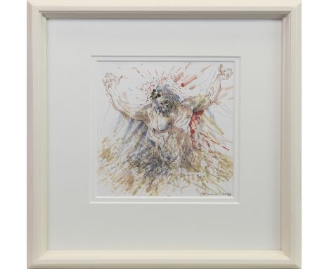 * PETER HOWSON OBE (SCOTTISH b 1958), UNTITLED mixed media on paper, signed and dated 2009 24cm x 23cm Mounted, framed and un