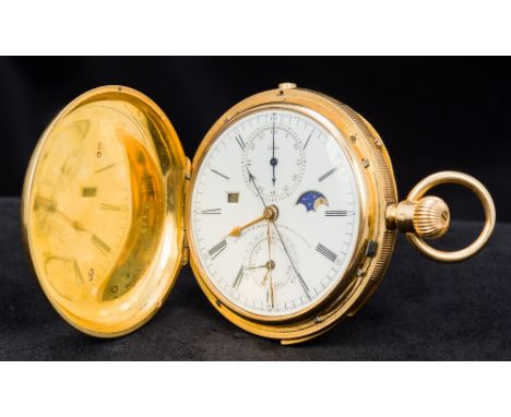 An 18 ct gold cased minute repeating hunter pocket watchThe white enamelled dial with Roman and Arabic numerals inscribed Bar