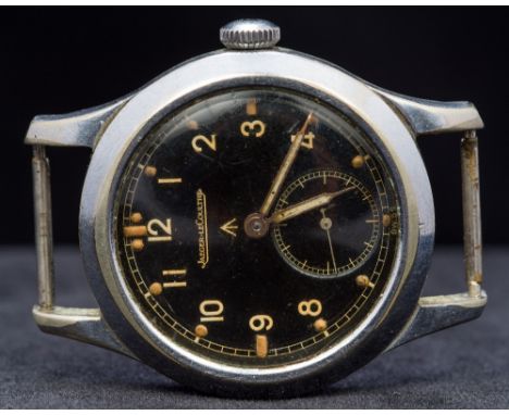 A Jaeger LeCoultre gentleman's British World War II Military "Dirty Dozen" wristwatchThe black dial with Arabic numerals insc