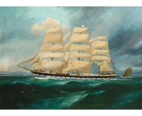 SCOTTISH SCHOOL (late 19th/early 20th century)Kilmory in Full Sail in Choppy Coastal WatersOil on canvas, framed.  74.5 x 54.