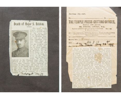 A good collection of World War I and earlier correspondence relating to Major R Spencer Britten (1878-1918) Including: transc