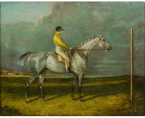 ENGLISH SCHOOL (19th century)Portrait of a Grey with Jockey UpOil on canvas, framed and glazed.  43 x 34 cm.    CONDITION REP