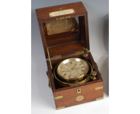 A 19th century rosewood cased marine chronometer, the 3¾" silvered dial signed Thomas Charles Tidmas, 70 Charles Street, City