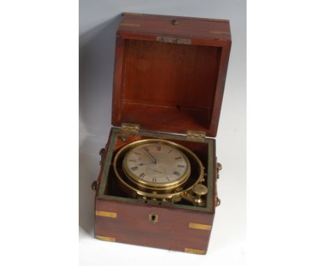 An early 19th century mahogany cased marine chronometer, by William Cozens of London, 3½" having convex glass and brass bezel