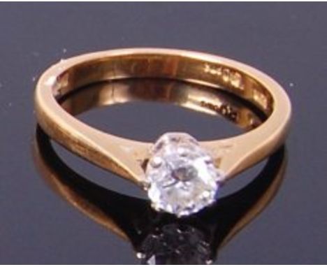 An 18ct gold diamond solitaire ring, the claw set brilliant weighing 0.5ct, 3.4g, size M   Condition Report / Extra Informati