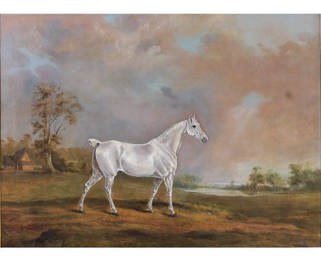 James Scraggs (19th century) - Grey horse in a landscape, oil on canvas, signed and indistinctly dated lower right, 64.5 x 87