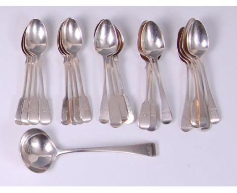 A collection of 22 Georgian and later silver teaspoons, mostly in the Old English pattern, some with engraved terminals, gros