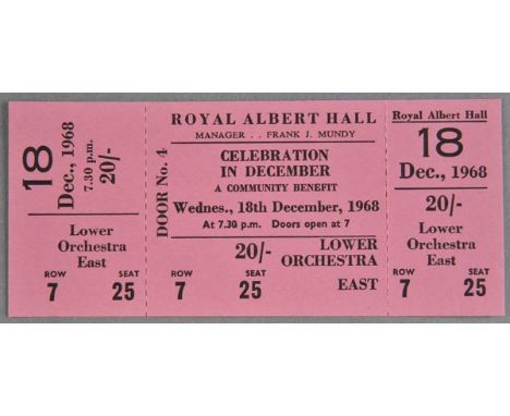 *Lennon (John and Ono, Yoko). An unused ticket to the 'Alchemical Wedding' performance at Royal Albert Hall, 18 December 1968