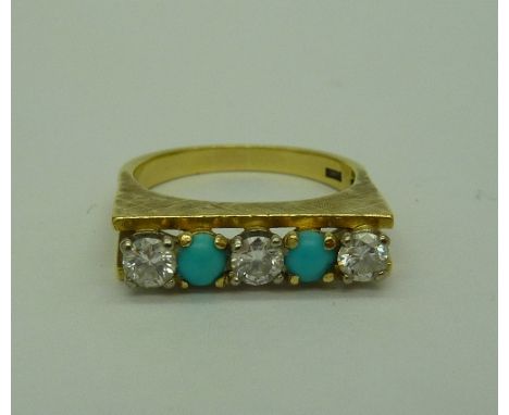 An 18ct gold, turquoise and diamond ring, weight 6.2g