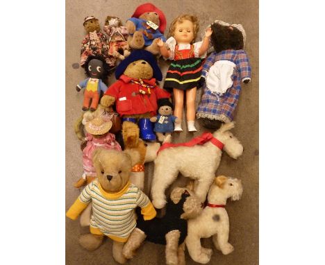 Assorted children's Teddy bears and soft toys including a Chiltern dog, Paddington, etc.