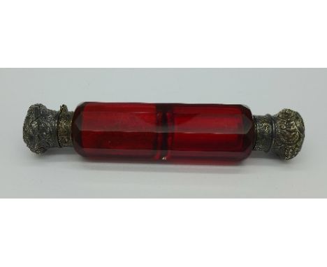 A ruby glass double scent bottle