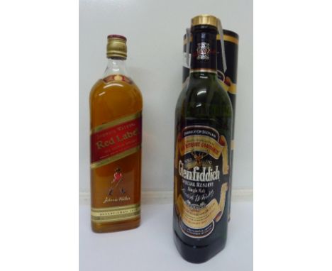 A bottle of Johnnie Walker Red Label Old Scotch Whisky and a bottle of Glenfiddich Special Reserve Single Malt Scotch Whisky