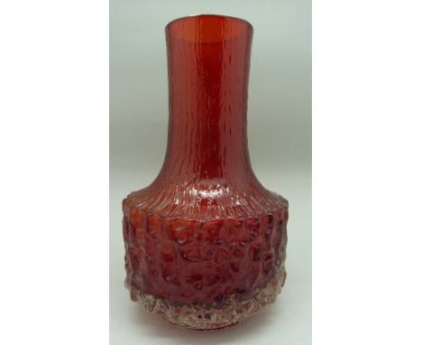 A Whitefriars 9818 pattern ruby mallet vase designed by Geoffrey Baxter, 1972-74, height 18cm