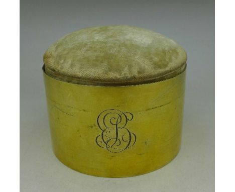 A silver gilt pin cushion/box, London 1904, Charles Asprey & George Asprey, with initials, diameter 78mm