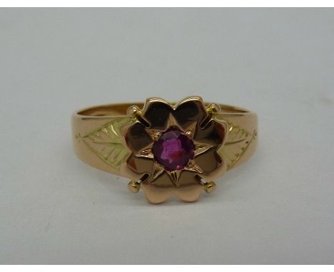 A 15ct gold, single stone ruby ring, marked 15ct, weight 2.2g, size O