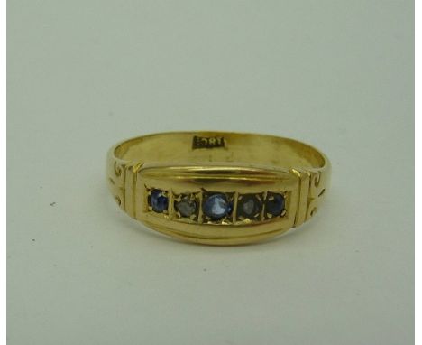 An 18ct gold, sapphire and diamond ring, weight 2.4g, size P