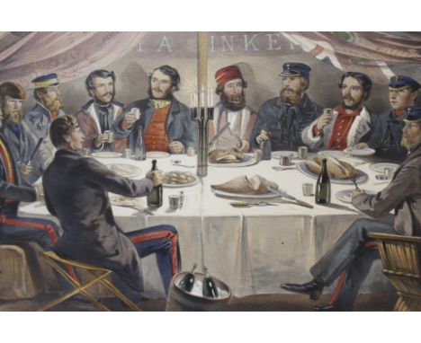 Crimean War interest: 'A Christmas Dinner of the Heights Before Sebastopol', hand-coloured lithograph by Vinter and Day & Son