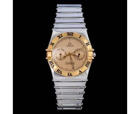 Omega, a 1980's Omega steel Constellation Chronometer wristwatch, 3.2cm circular dial with yellow metal Roman numeral bezel, 