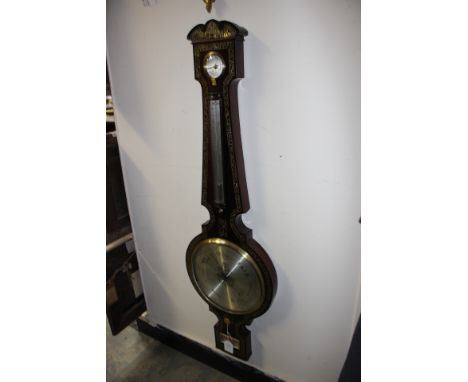 A 19th Century rosewood and mother of pearl inlaid barometer, the dial signed F.Walker, London, removable thermometer, height