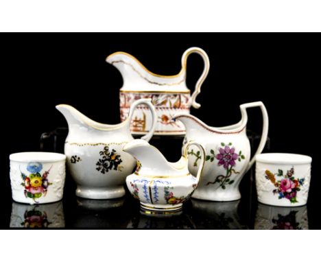 Staffordshire jugs and pots, including Coalport relief moulded, Newhall, Spode, etc (6)Condition : hairline to rim of one