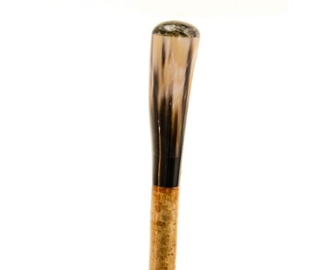 Ian Taylor, a fine hand crafted walking stick, with cane shaft, the Ox Horn handle with a Buffalo horn cap to top, complete w