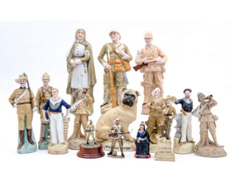 Boer War Interest, a quantity of German bisque porcelain figures representing 'The Gentle man in Khaki' Nurse, soldier Baden 