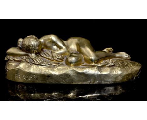 Jean Jacques Pradier (French, Swiss, 1790-1852), a gilt bronze study of a sleeping female nude, signed and dated 1842, Foundr
