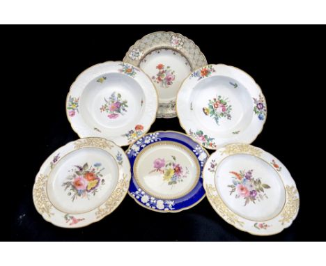 Stafforshire dessert plates, including Spode ironstone, Charles Bourne, embossed floral, Spode soup plates and Ridgeways (6)C