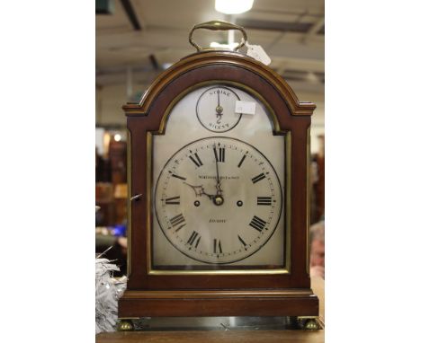 Whitehurst & Son, Derby, a circa 1830 mahogany bracket clock with key and pendulum, Roman numerals to dial, mahogany cased,re