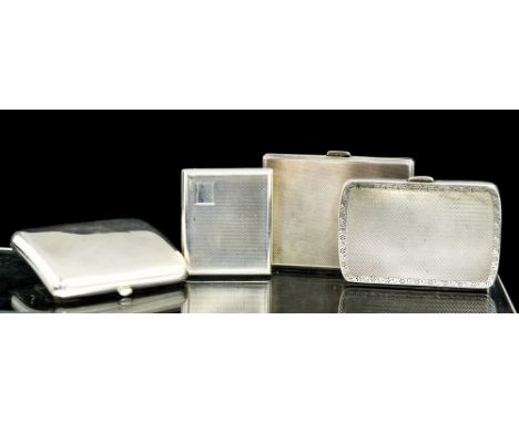 A collection of four silver cases including: A George V silver rectangular engine turned cigarette case, gilt interior, Mappi