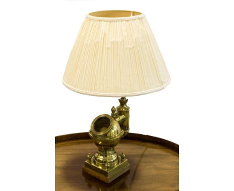 A brass ships gimmel compass converted into a desk lamp, with shadeProvenance: From the private desk of Sir Colin Corness at 