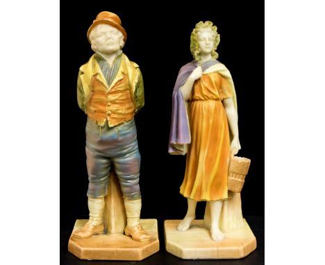 James Hadley for Royal Worcester, two blush ivory figures, Rd. No. 27571, peasant girl and No. 835, 17cm high (2)condition: n