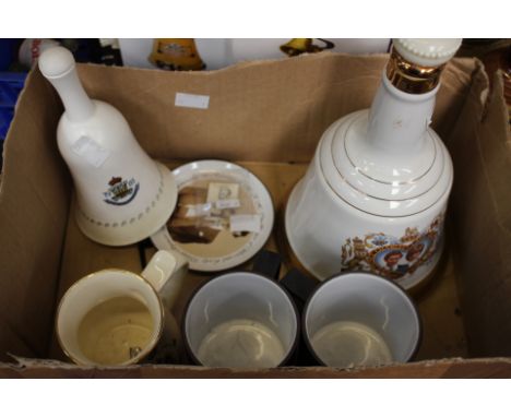 A small collection of modern commemorative items to include Bells Whisky decanter