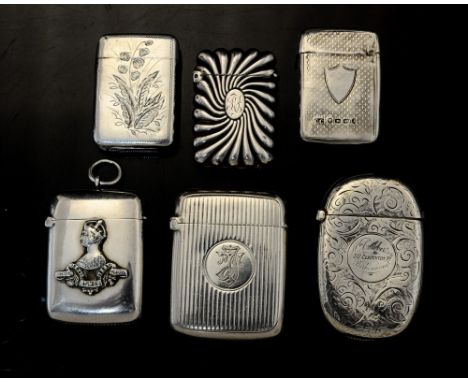 A collection of six various Victorian silver vesta cases including a Royal Commemorative 60th anniversary case, Birmingham, 1