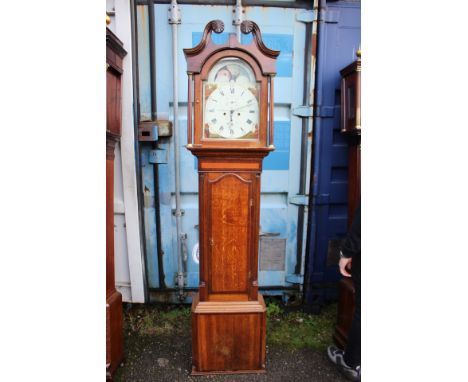 A George III eight day oak and mahogany cross-banded longcase clock, the dial inscribed 'J&W Blaylock', the hood with a swan 