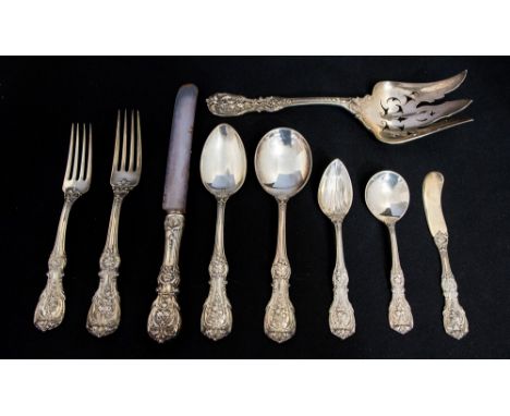 An early 20th Century American silver "Francis I" pattern part twelve piece flatware service comprising twelve table knives, 