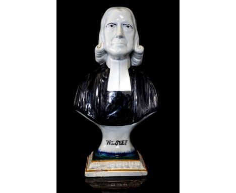 A Prattware bust of John Wesley, 26cm highcondition: restored to plinth