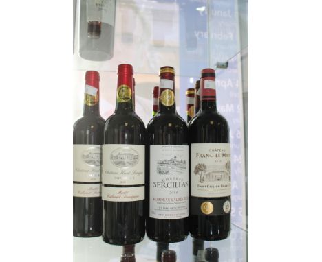 Bordeaux including Chateau Haut Pourjac 2015 x 3, Sercillan 2010 x 2, Franc Le Maine 2010, Cap D'Or 2010, Langel Mauriac 2010