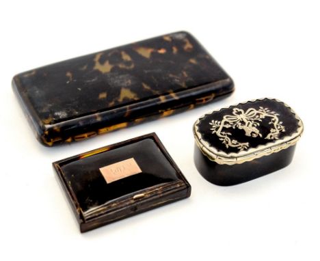 An Edwardian  tortoiseshell trinket box with silver pique cover, the mount maker Levi & Salaman, Birmingham 1908, together wi