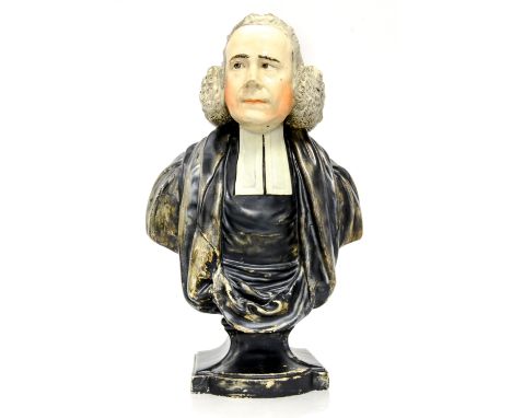 Enoch Wood bust of George Whitfield, died 1770, over painted Prattware, relief plaque to the back, 33cm highcondition: restor