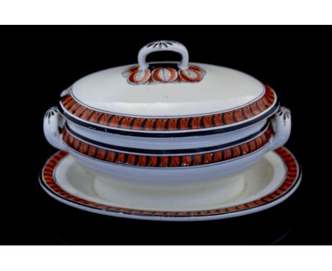 A Spode Creamware plate warmer, together with a Creamware sauce tureen with integrated stand (2)Condition : minor chipping to