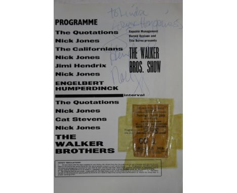 Jimi Hendrix (1942-1970) signed programme from 1967 where he is listed as a support act for The Walker Brothers: 'To Linda Lo