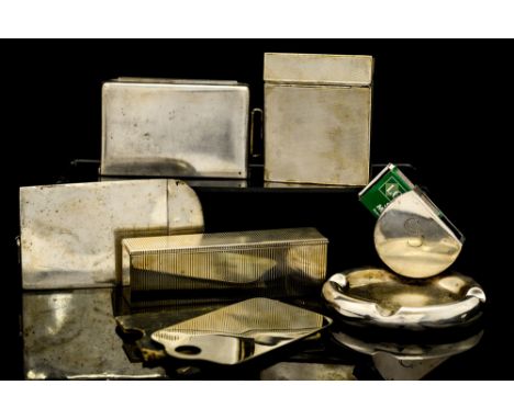 A parcel of silver and plated hotel wares, to include an Art Deco Savoy Banq plated ashtray, a white metal folding sandwich b