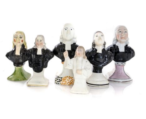 A collection of miniature Staffordshire Prattware busts of John Wesley and Parian miniature (6)condition: various chips