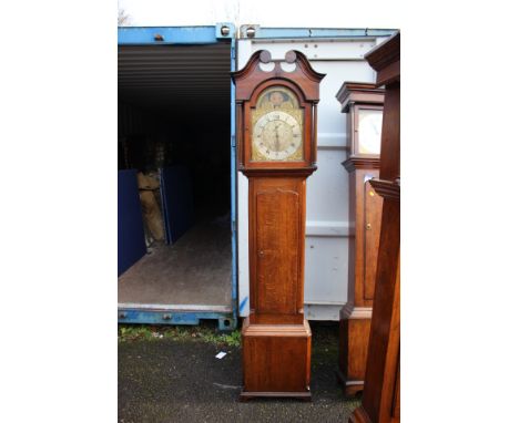 A George III oak 30 hour longcase clock, by Blaylock, Longtown, the hood with a swan neck pediment, the glazed door opening t